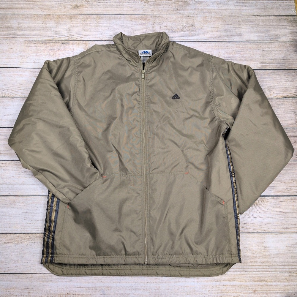Vintage 90s / Y2k Adidas Mens Full Zip Windbreaker‎ Olive Jacket  Large L
